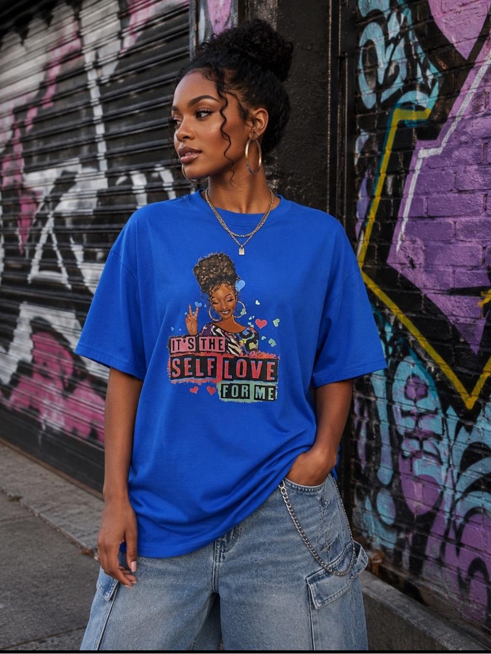 Blue Women's Graphic Tee - 'It's The Self Love For Me'